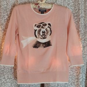 Lands' End Amelia Bearhart sweater 3/4 sleeves, cute bear graphic